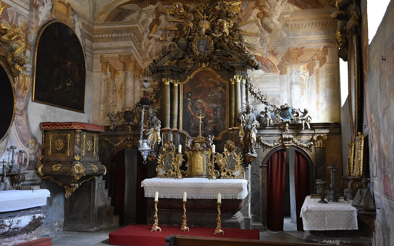 The interior of Pernštejn Castle's 1716 Baroque chapel
