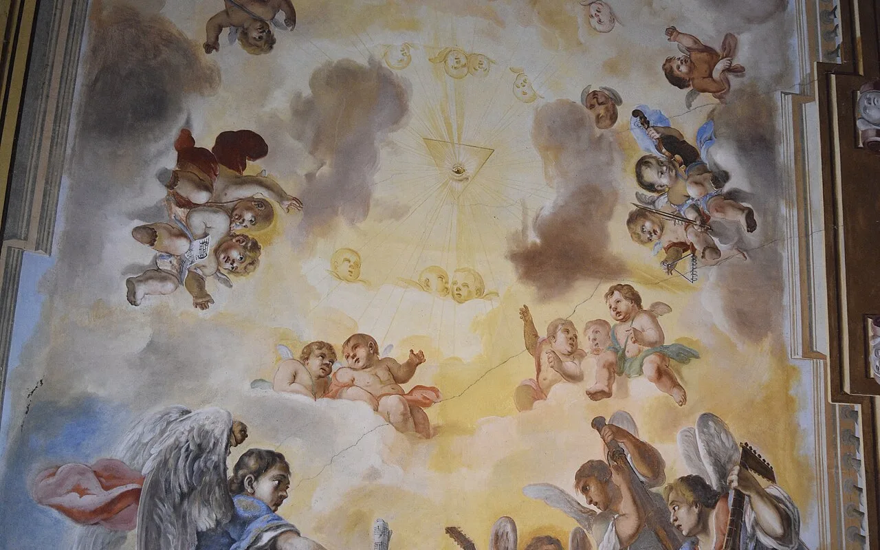Fresco decoration inside Pernštejn Castle's Baroque chapel, added in 1716